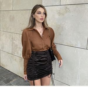 DIVIDED short draped skirt size S dark brown color